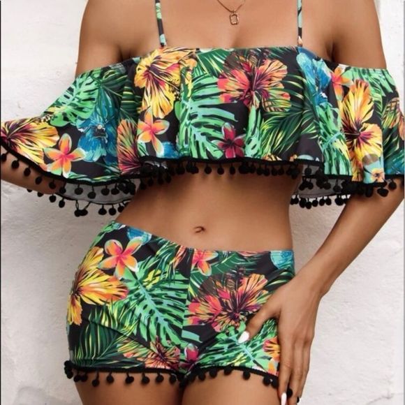 Tropical Pom Pom Bikini Set - Picture 2 of 3